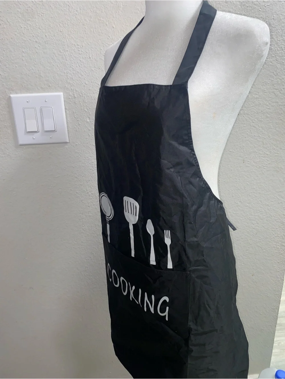Black 'Cooking' Kitchen Apron with Utensil Design